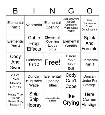 PARAMOUNT ELEMENTAL STAY TUNED FOR A SPECIAL PRESENTATION AFTER THE MOVIE Bingo Card