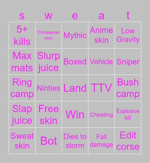 Fortnite Bingo Card