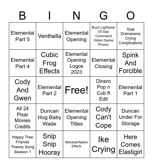 PARAMOUNT ELEMENTAL STAY TUNED FOR A SPECIAL PRESENTATION AFTER THE MOVIE Bingo Card