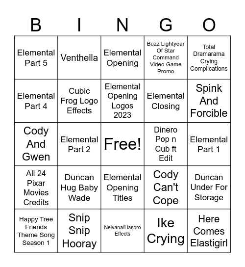 ELEMENTAL Available Now On Itunes Bingo Card