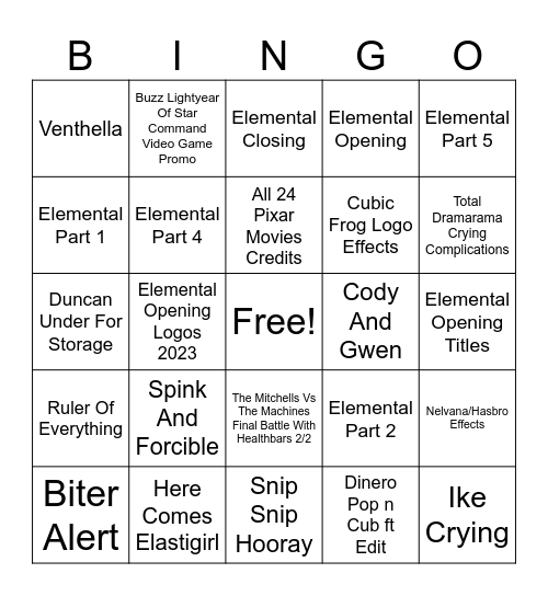 ELEMENTAL Available Now On Itunes Bingo Card