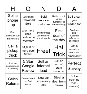 Closeout Bingo Card