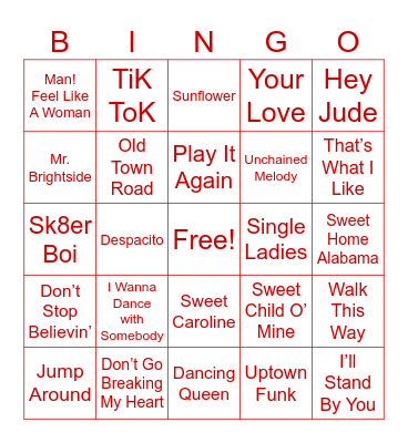 Musical Bingo Card