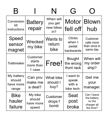 Customer Service Bingo Card