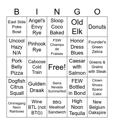 Bar Bingo Card