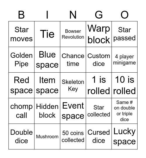 Mario Party Superstars Bingo Card