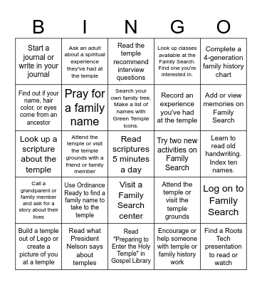 Eastgate Temple Bingo Card