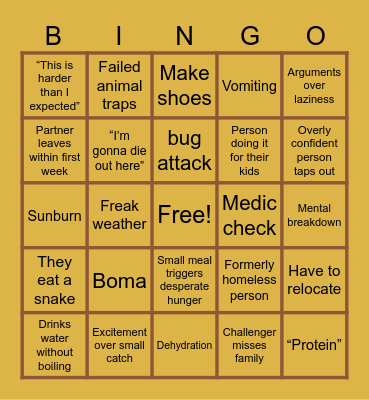 Naked and Afraid Bingo Card