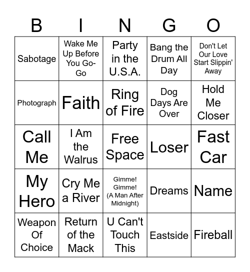 Hangar Music Bingo 7/23-7/24 Bingo Card