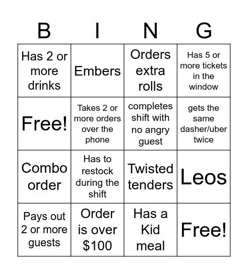 To-Go Bingo Card