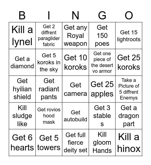 Totk bingo Card