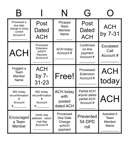 MONEY Bingo Card