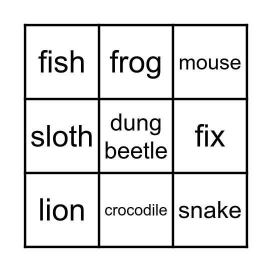 Wild animals Bingo Card