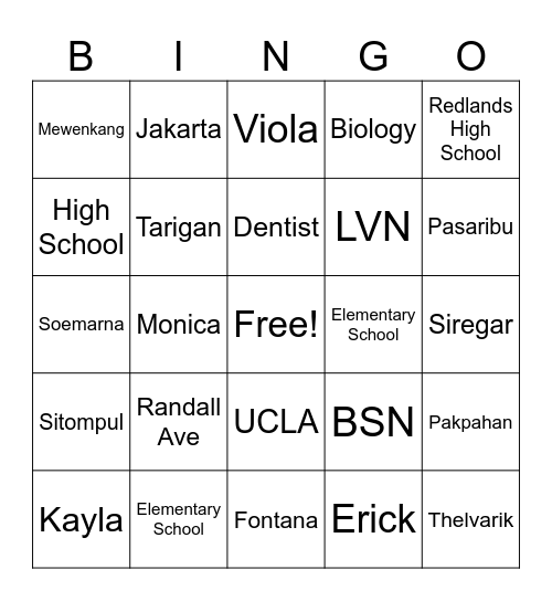UNISDAC Bingo Card