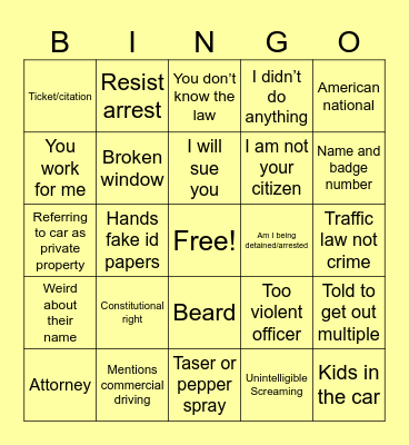 Sov Cit Get Hit 3 Bingo Card