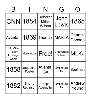 75th Vernon Family Reunion Atlanta Bingo Card