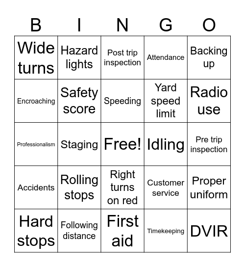 SAFETY Bingo Card