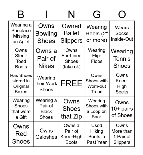 Shoe Bingo Card