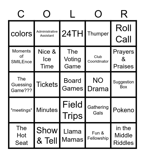 COLOR CLUB BINGO Card