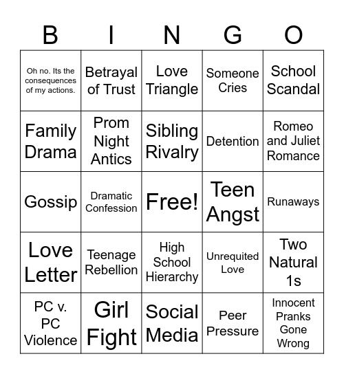 Monsterheart Bingo Card