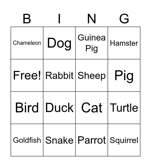 Pet Bingo Card