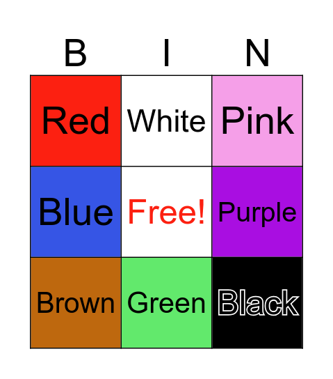 color Bingo Card