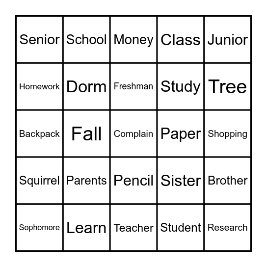 ASL School Bingo Card