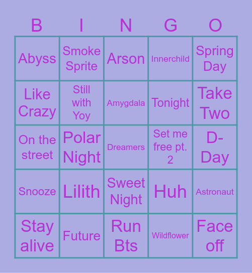 YoongiHobiee Bingo Card
