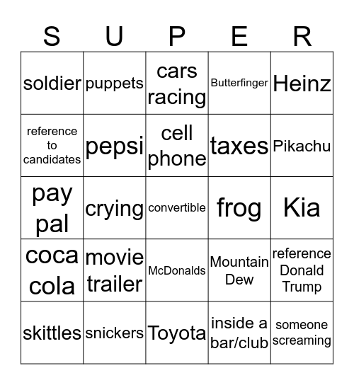 Super Bowl 50 Bingo Card