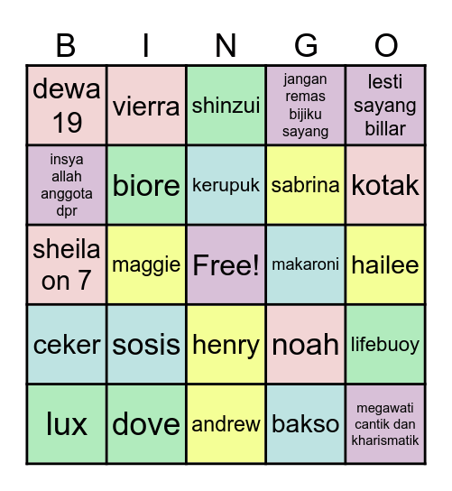 wet Bingo Card