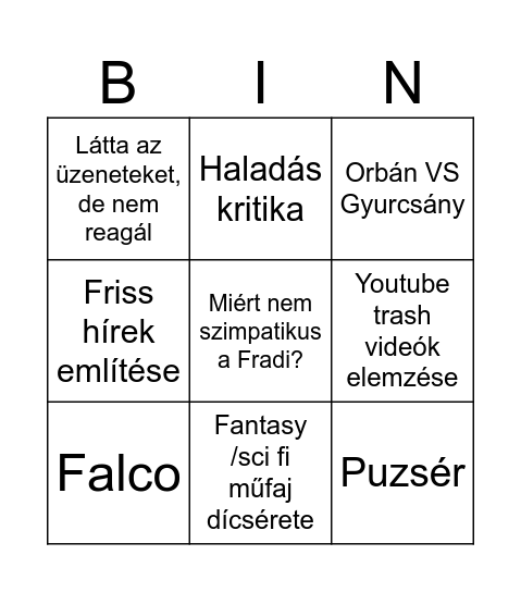 BE bingo Card