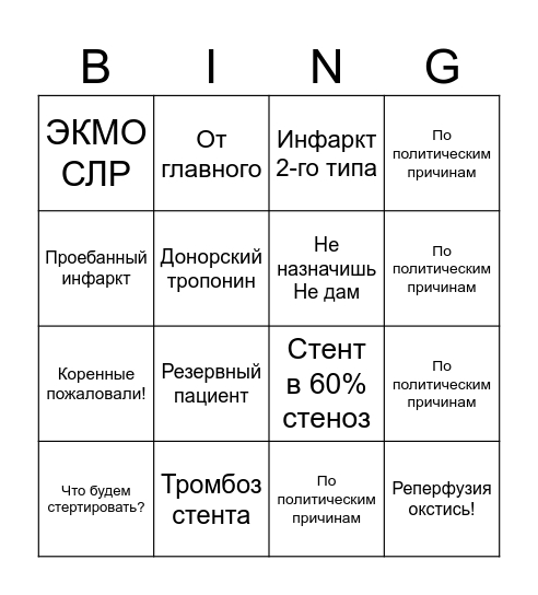 Реанимационное БИНГО! Bingo Card