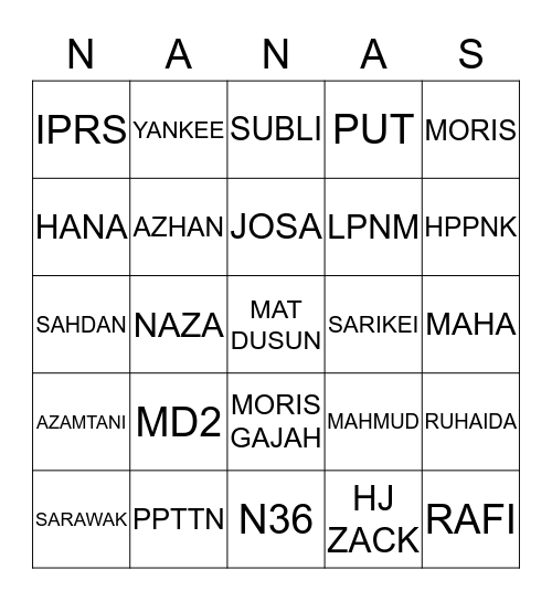 NAMA :__________________                                       Bingo Card