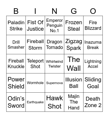 Ralfonic Round 2 [Inazuma SP Moves] Bingo Card