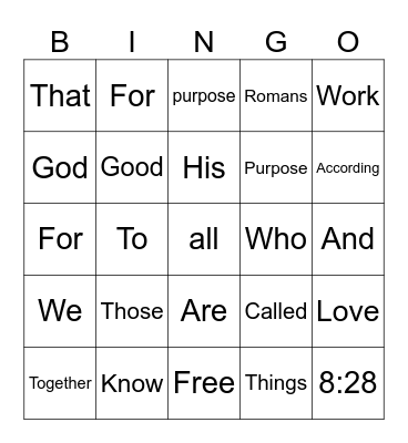 Romans 8:28 Bingo Card