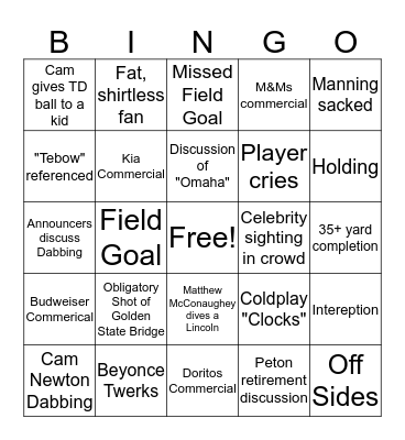 Super Bowl 50 Bingo Card