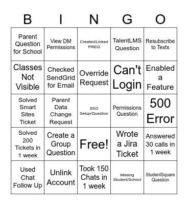 Back to School Bingo Card