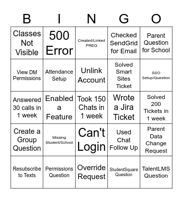 Back to School Bingo Card