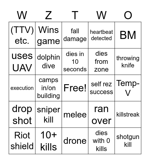 Warzone bingo Card