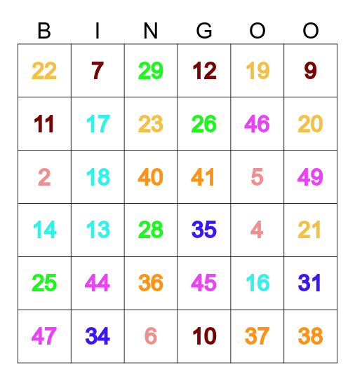 114 Bingo Card