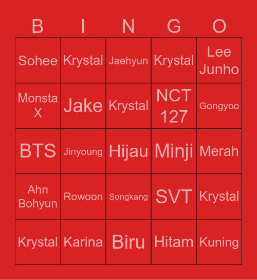 KJI Bingo Card