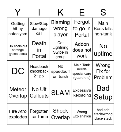 Wipe Bingo vSS Edition Bingo Card