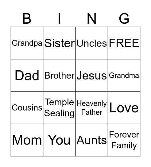 Families Bingo Card