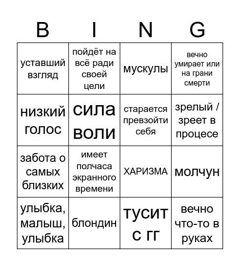 мои аниме краши бинго Bingo Card