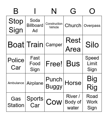 Road Trip Bingo Card