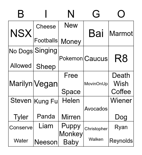 Super Bowl Bingo Card