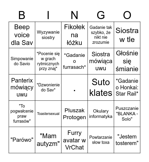 Panterix Bingo Card