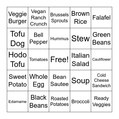 Trying New Foods Bingo Card