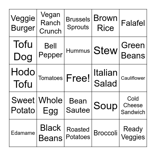 Trying New Foods Bingo Card