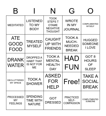 Self- Care Bingo Card